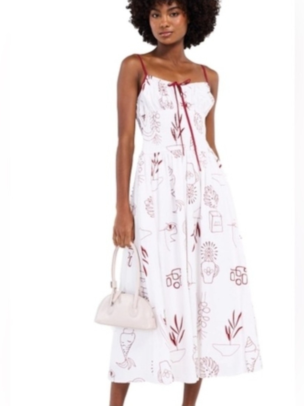Moon River White Maxi Dress with Burgundy Print